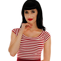 Boat Neck Top by Retrolicious - in burgundy wine & white stripe - SALE Plus only