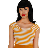 Boat Neck Top by Retrolicious - in mustard yellow & white stripe