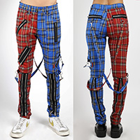 Split Leg Madness Unisex Bondage Pants w Straps by Tripp NYC - Blue & Red Plaid