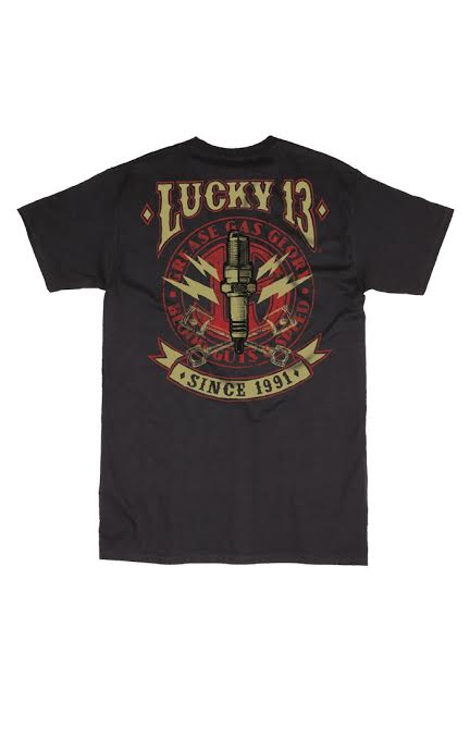 Amped Spark Plug design on a black shirt by Lucky 13 Clothing - SALE sz 3X only