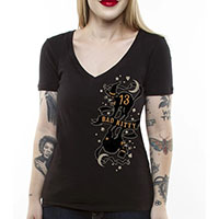 Bad Kitty Women's Deep V Neck shirt by Lucky 13 - on black - SALE sz S & M only
