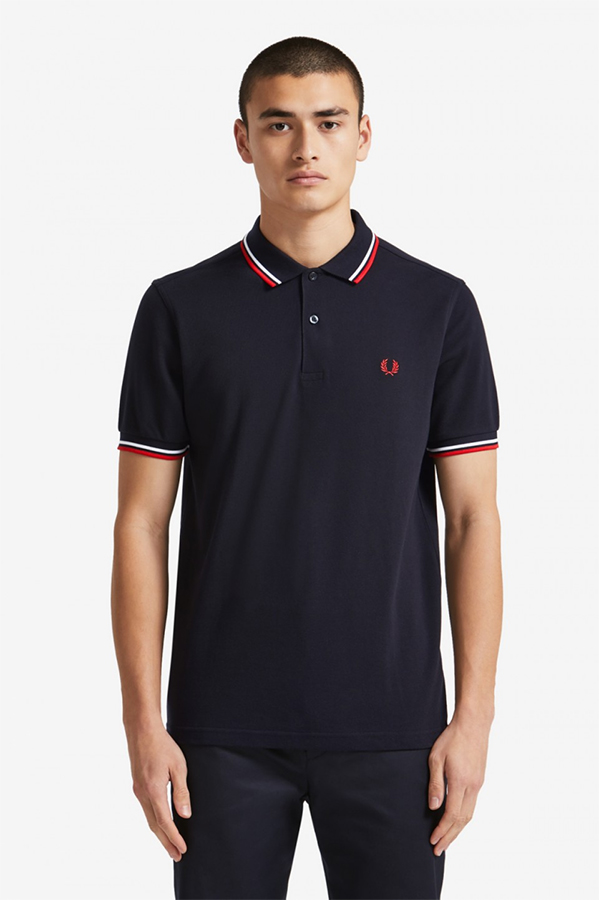 Fred Perry Polo Shirt Navy White Red Sale Price