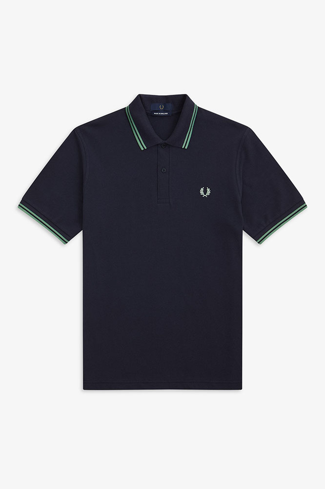Fred Perry Laurel Collection Twin Tipped Polo Shirt- Navy / Pistachio (Made In England!) (Sale 