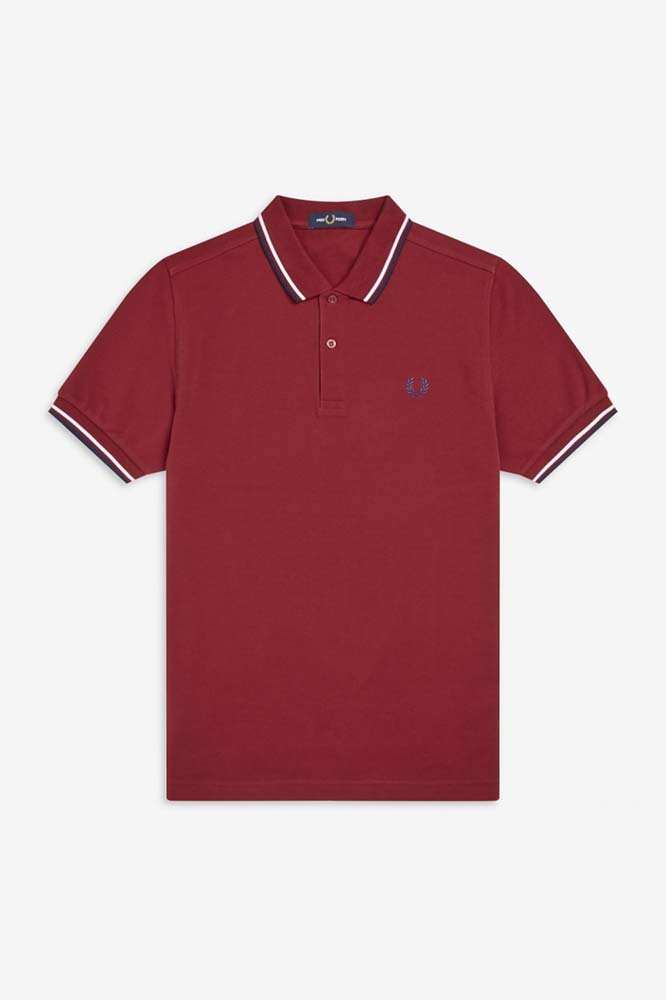 Fred Perry Polo Shirt- Dark Red / White / Carbon Blue (Sale price!)