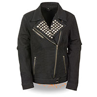 Ladies Studded Denim Biker Jacket by Milwaukee Performance- BLACK (Sale price!)