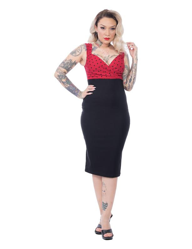 Spot On Diva Wiggle Dress By Steady Clothing - Black/Red - SALE sz M only