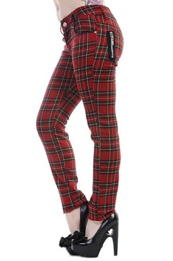 Red Tartan Plaid Skinny Pants by Banned 