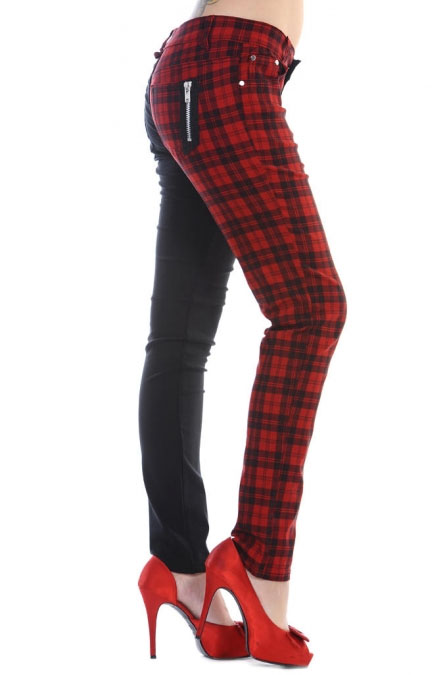 red and black checkered jeans