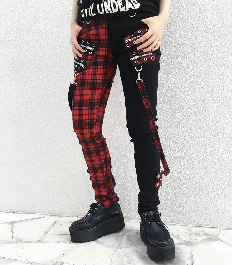 red & black plaid pants