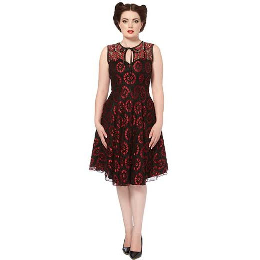 Crimson Lace Sleeveless Flair Dress by Voodoo Vixen - SALE sz L only