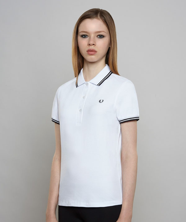 Fred Perry Twin Tipped Girls Polo Shirt- WHITE / BLACK
