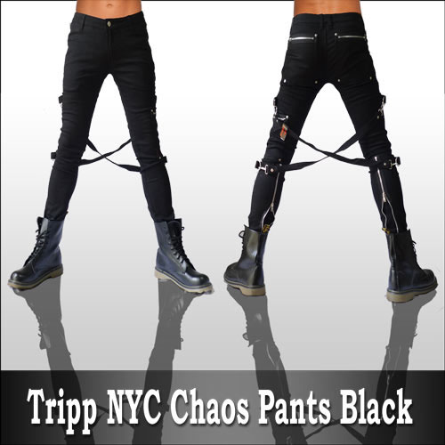 Chaos Super Skinny Unisex Bondage Pants w Straps by Tripp NYC in Black
