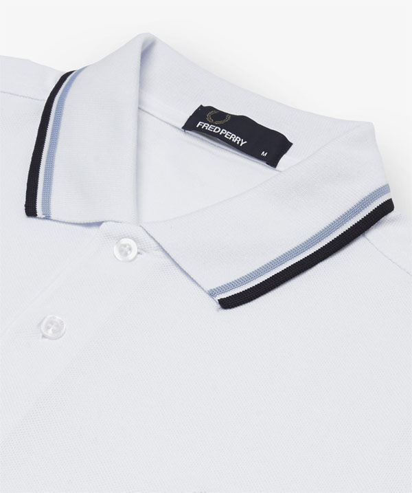 Fred Perry Classic Fit Twin Tipped Polo Shirt- WHITE / ICE / NAVY ...