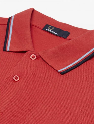 Fred Perry Classic Fit Twin Tipped Polo Shirt- VINTAGE RED / GLACIER ...