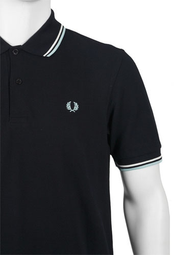 Fred Perry Classic Fit Twin Tipped Polo Shirt- NAVY / ECRU / PALE BLUE ...