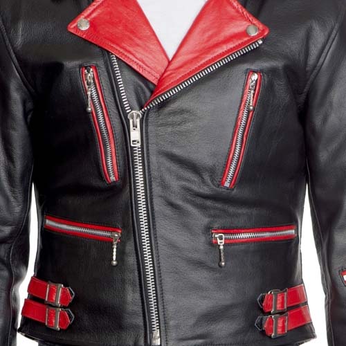 The Defector Leather Jacket in BLACK & RED by Straight To Hell (Sale ...