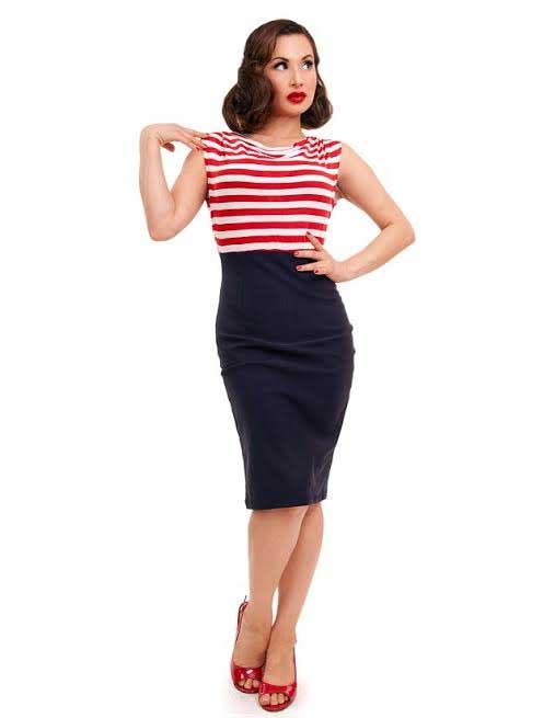 Sally Wiggle Dress By Steady Clothing Navy Red Sale