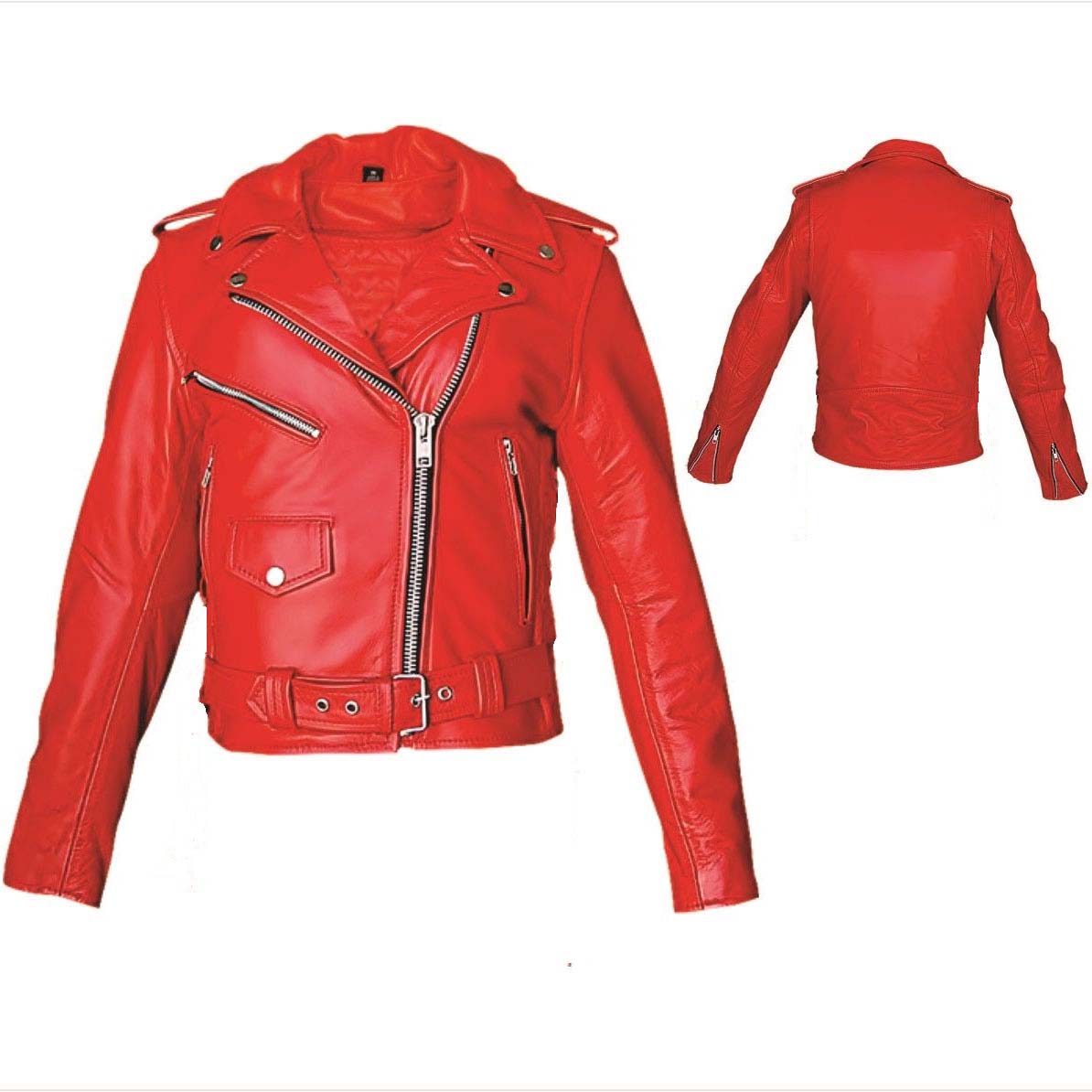 Girls Biker Jacket- RED leather