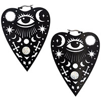 Mystical Ouija Planchette Plug Friendly Black Oversized Hoop Earrings by Too Fast