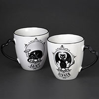Saint & Sinner Black Cat Double Side China Mug Set by Alchemy England