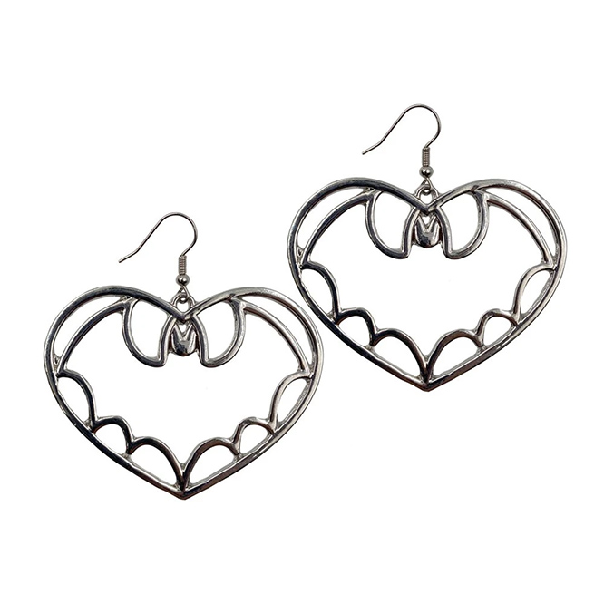 Bat Outline Heart Earrings by Kreepsville 666