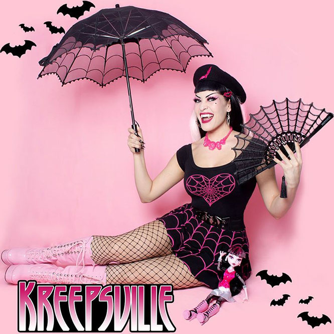Bat Repeat Beret by Kreepsville 666 - Black With Pink Bats