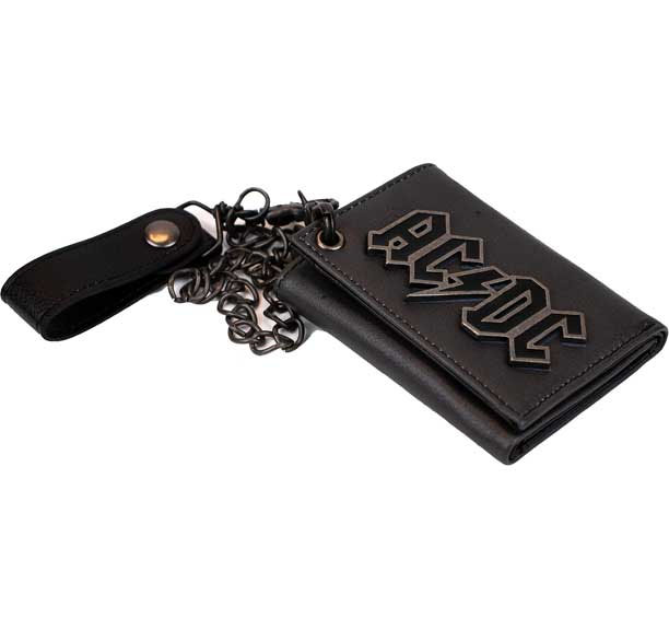 AC/DC- Metal Logo on a black leather wallet with chain