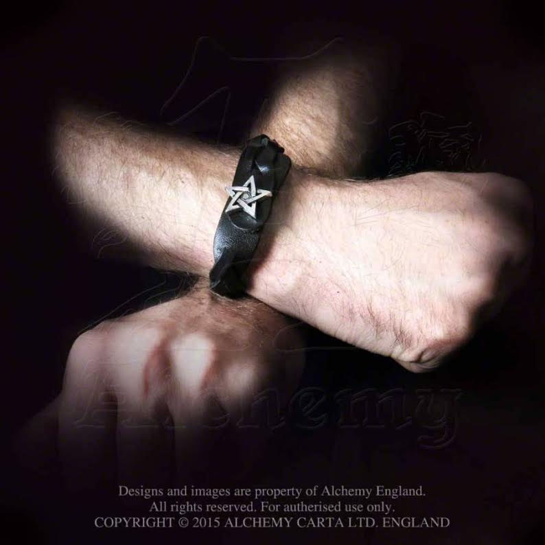 Pentagram Pewter & Leather Unisex Gaelic Plait Bracelet -by Alchemy England 1977