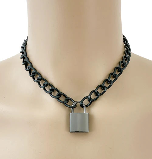 Lock & Chain Necklace by Funk Plus (Black Chain, Various Color