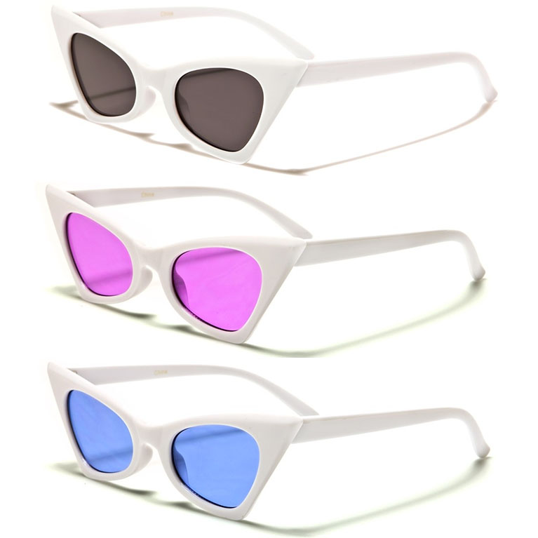Women's High Point Black Cat Eye Retro Sunglasses (White With Various Color Lenses)