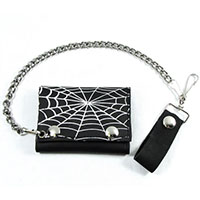 Spiderweb on a black leather wallet (Comes with chain)