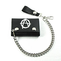 Anarchy (White) On A Black Leather Wallet (Comes With Chain)