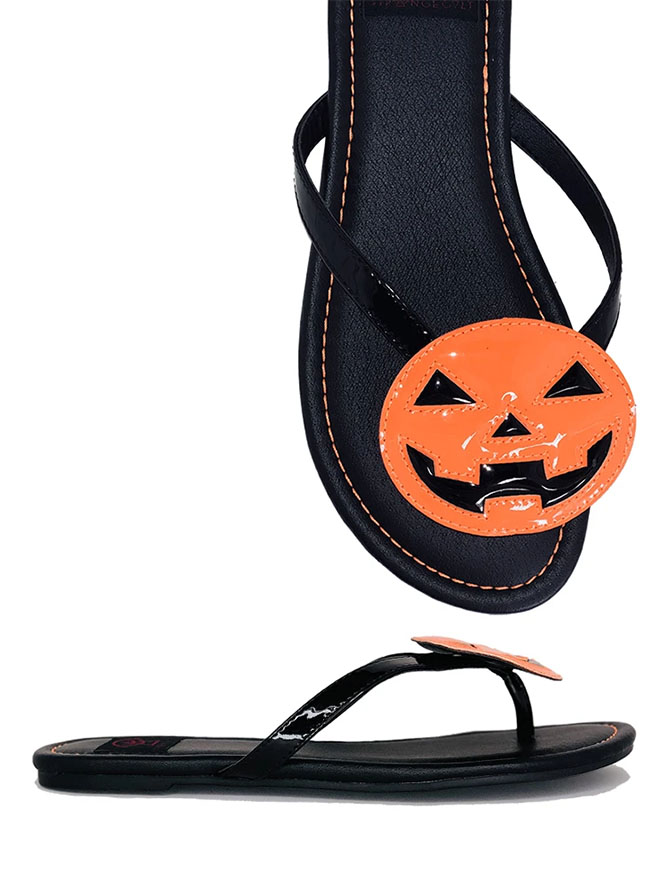 Betty Jack O Lantern - Black Straps/ Orange Pumpkin Flip flop Sandal by Strange Cvlt - SALE sz 6 only