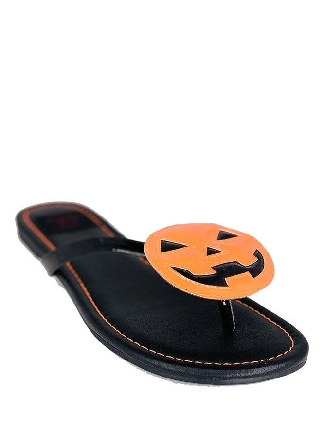 Betty Jack O Lantern - Black Straps/ Orange Pumpkin Flip flop Sandal by Strange Cvlt - SALE