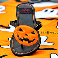 Betty Jack O Lantern - Black Straps/ Orange Pumpkin Flip flop Sandal by Strange Cvlt - SALE sz 6 only