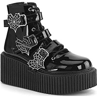 Ankle High Heart Web Creeper Boot Creeper by Demonia Footwear - Patent - SALE