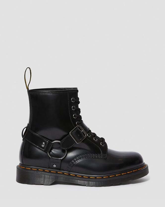 8 Eye Black Polished Smooth Bradfield Harness Boot by Dr. Martens (Sale price!)