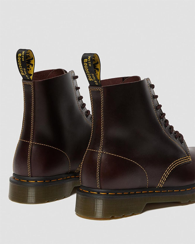 8 Eye Pascal Atlas Boot in Oxblood With Yellow Stitching by Dr. Martens