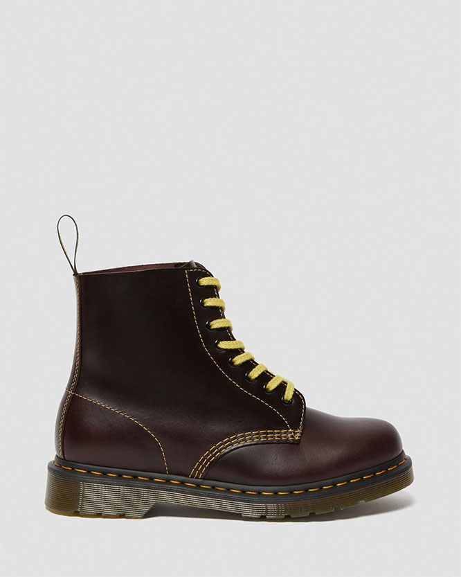 8 Eye Pascal Atlas Boot in Oxblood With Yellow Stitching by Dr. Martens