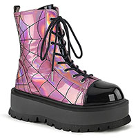 Slacker 88 Spider Web Platform Boot by Demonia Footwear (Vegan) - Hologram Pink - SALE sz 10 only