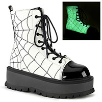 Slacker 88 Spider Web Platform Boot by Demonia Footwear (Vegan) - Glow in the Dark White - SALE sz 12 only