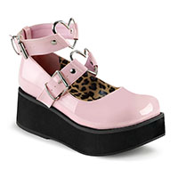 Pink Patent Vegan Sprite-02 Maryjane Heart Strap Platforms by Demonia Footwear - SALE