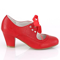 Wiggle Cuban Heel Mary Jane Pump with Ribbon Tie by Pin Up Couture / Demonia - in Red - sz 10 & 11 only