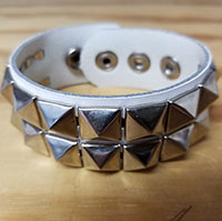 2 Row Pyramid Bracelet- White Leather - SALE