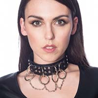 Darkness Bondage Ring & Chain Choker by Banned Apparel - in black faux leather