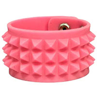 3 Row Small Pyramid Glow In The Dark Rubber Bracelet by Funk Plus- Pink