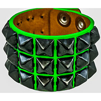 3 Rows of Black Pyramids Bracelet by Funk Plus- Green Patent
