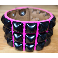3 Rows of Black Pyramids Bracelet by Funk Plus- Hot Pink Patent