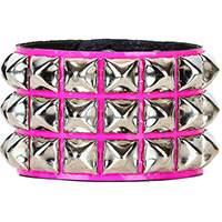 3 Rows of Pyramids Bracelet by Funk Plus- Hot Pink Patent