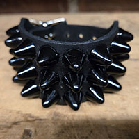 3 Rows of BLACK UK77 Cones on a Black Leather Buckle Bracelet by Funk Plus